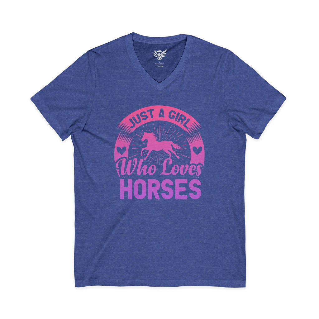 Just a Girl Who Loves Horses Jersey Short Sleeve V-Neck Tee