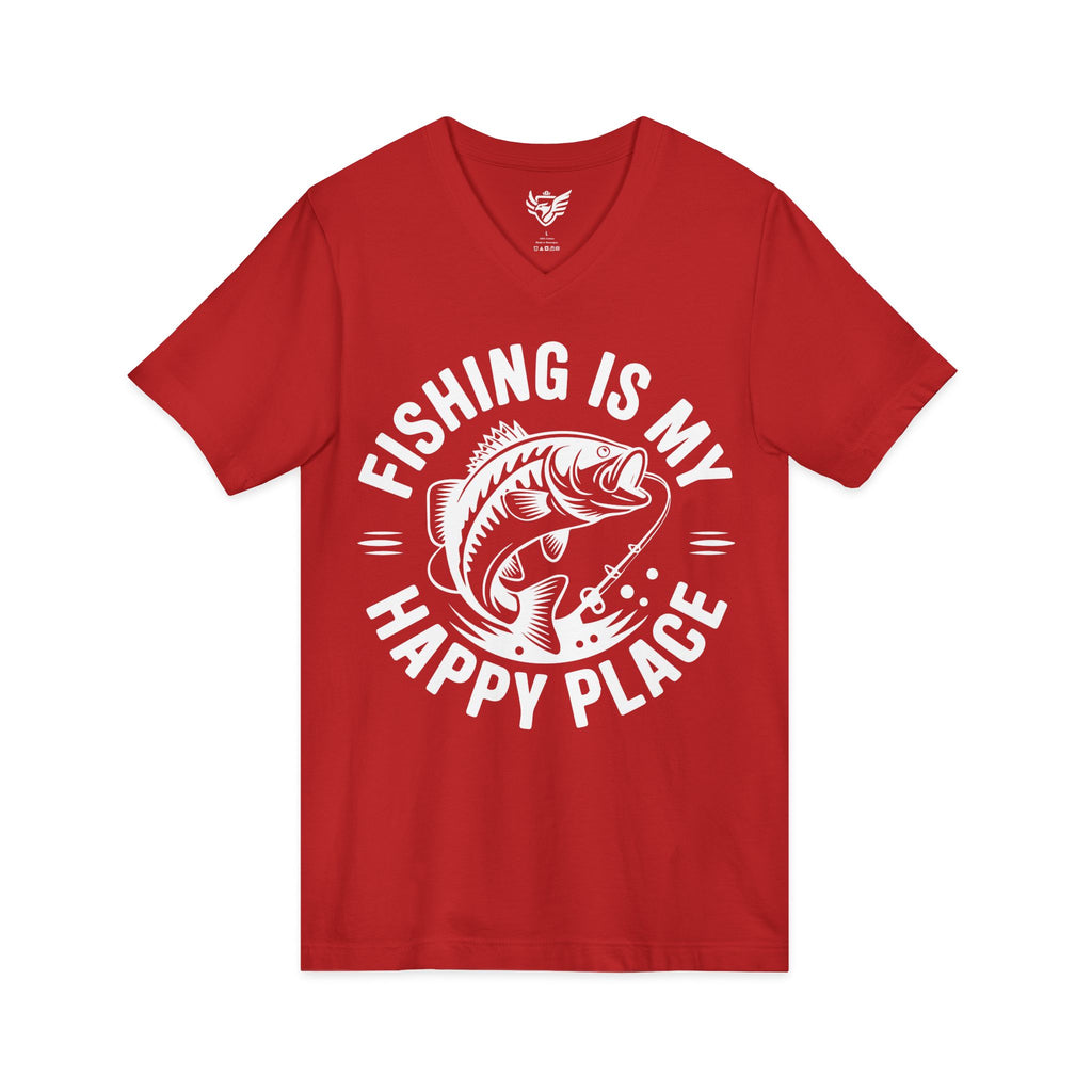Fishing Is My Happy Place Jersey Short Sleeve V-Neck Tee