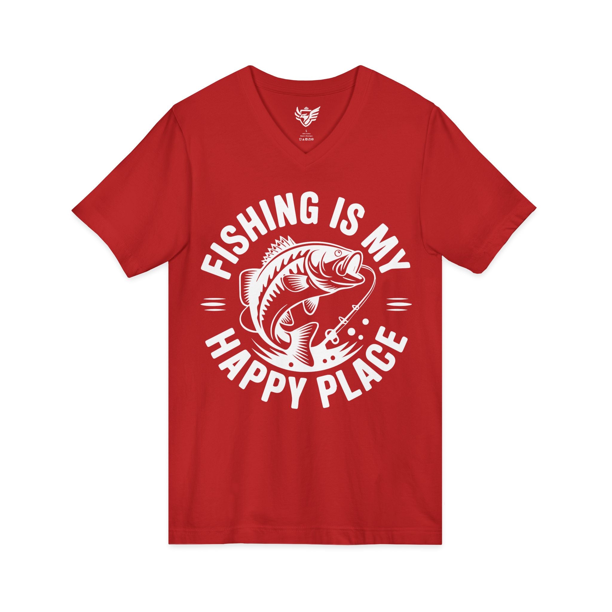 Fishing Is My Happy Place Jersey Short Sleeve V-Neck Tee