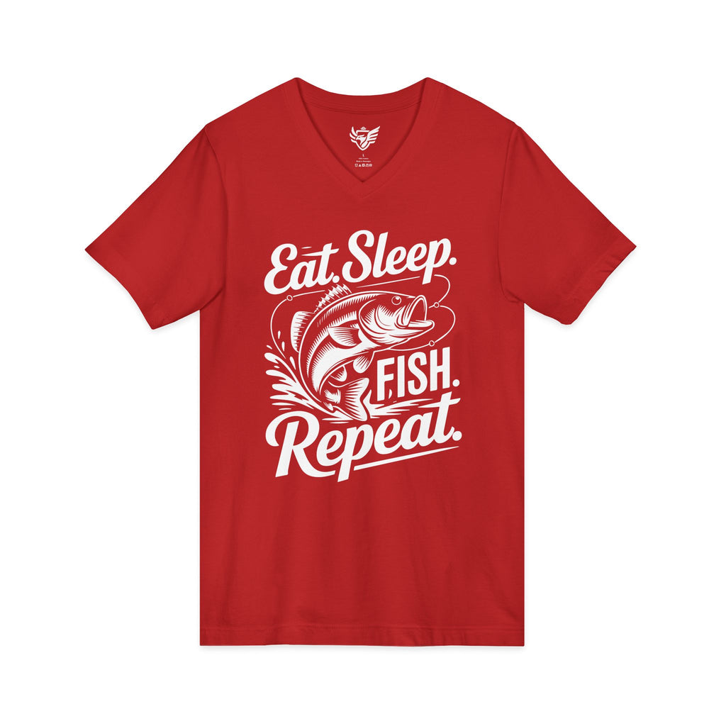 Eat Sleep Fish Repeat Jersey Short Sleeve V-Neck Tee