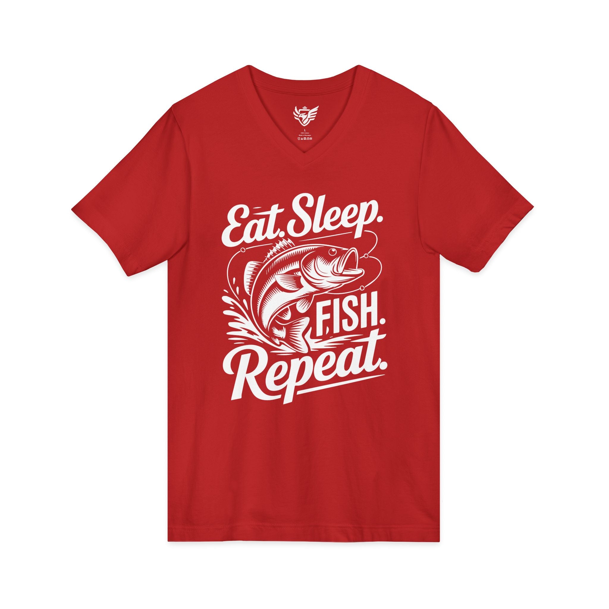 Eat Sleep Fish Repeat Jersey Short Sleeve V-Neck Tee