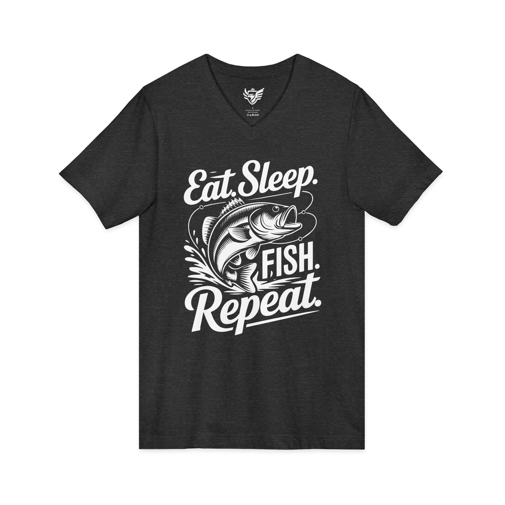 Eat Sleep Fish Repeat Jersey Short Sleeve V-Neck Tee