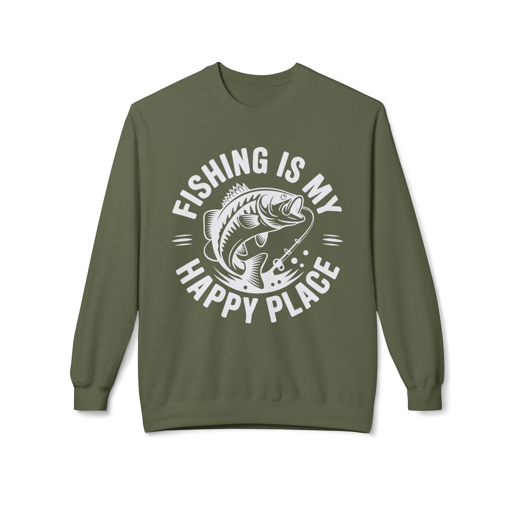Fishing Is My Happy Place Midweight Softstyle Fleece Crewneck Sweatshirt