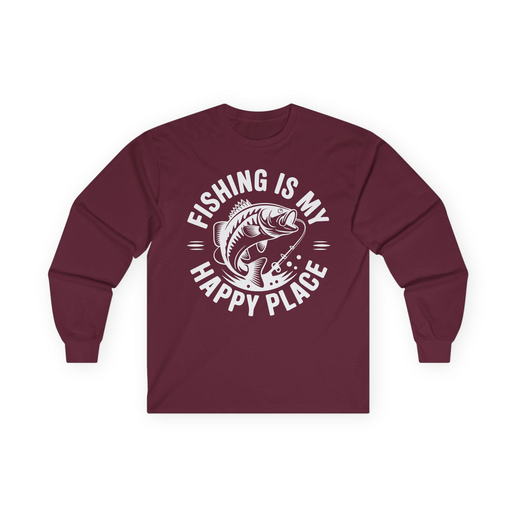 Fishing Is My Happy Place Cotton Long Sleeve Tee