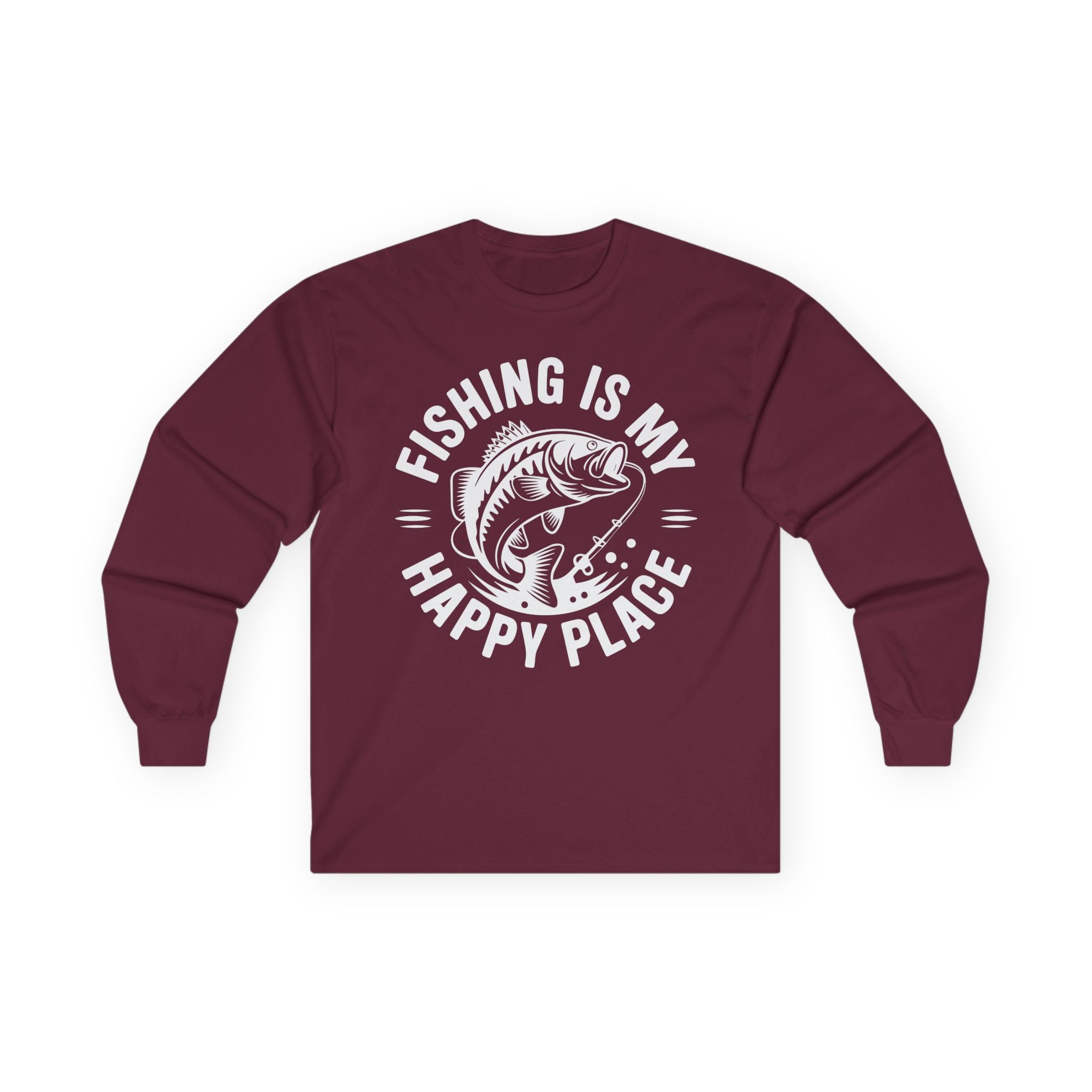 Fishing Is My Happy Place Cotton Long Sleeve Tee