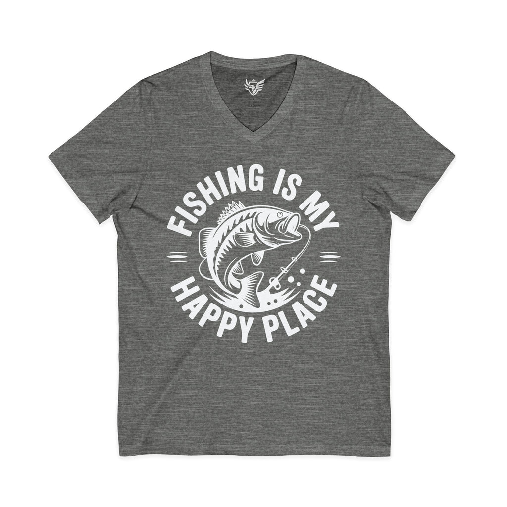 Fishing Is My Happy Place Jersey Short Sleeve V-Neck Tee