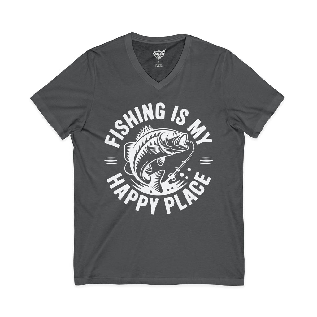Fishing Is My Happy Place Jersey Short Sleeve V-Neck Tee