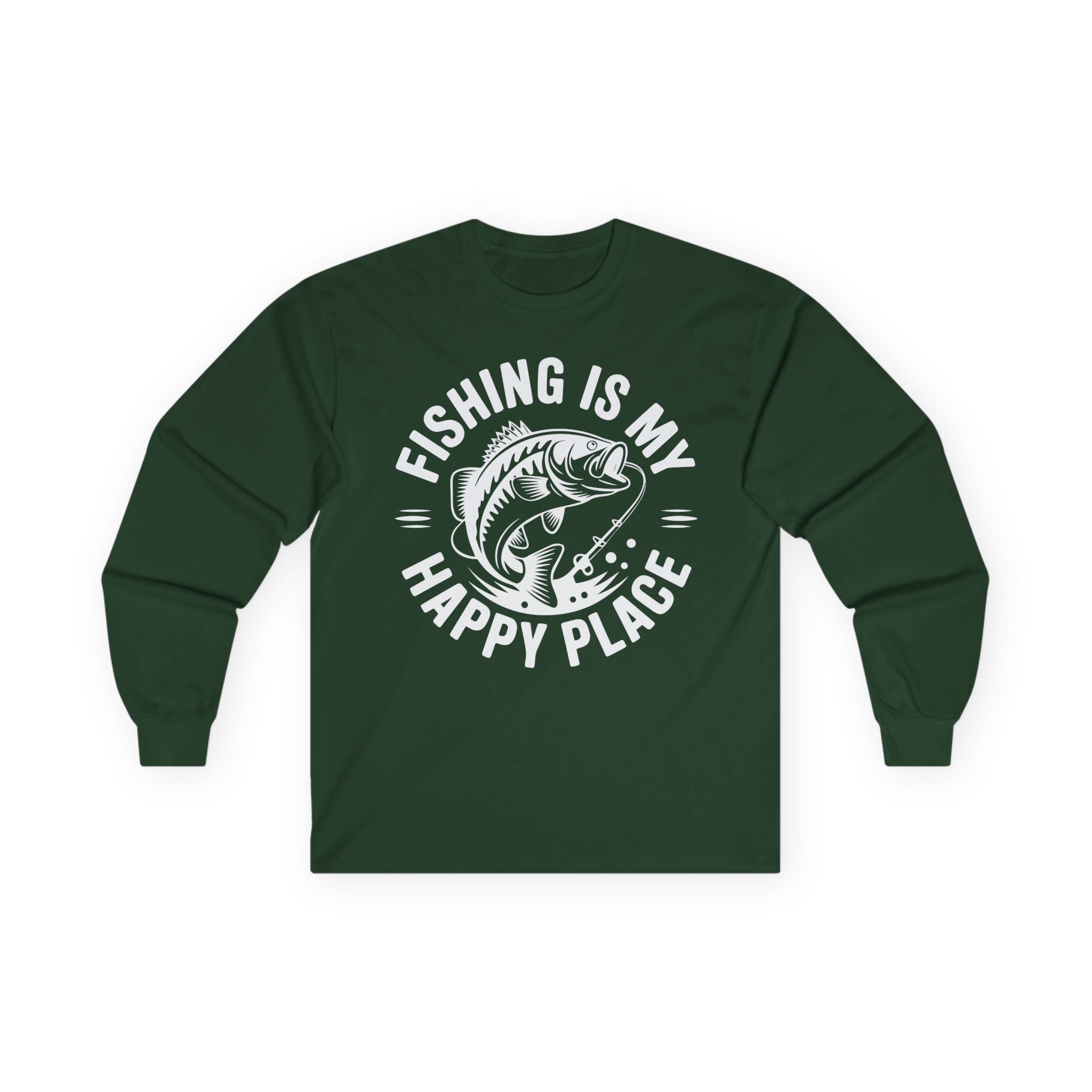 Fishing Is My Happy Place Cotton Long Sleeve Tee