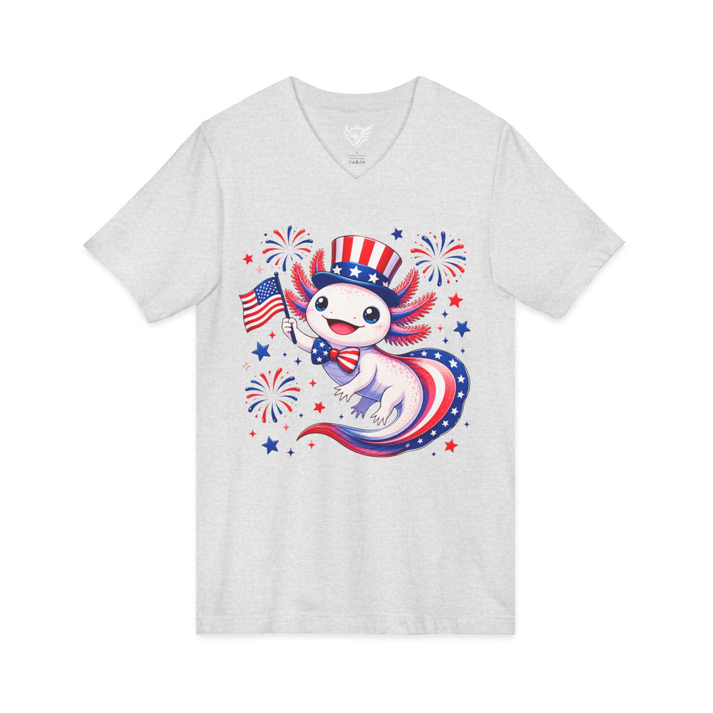 Patriotic Axolotl Jersey Short Sleeve V-Neck Tee