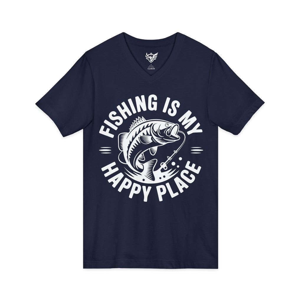 Fishing Is My Happy Place Jersey Short Sleeve V-Neck Tee
