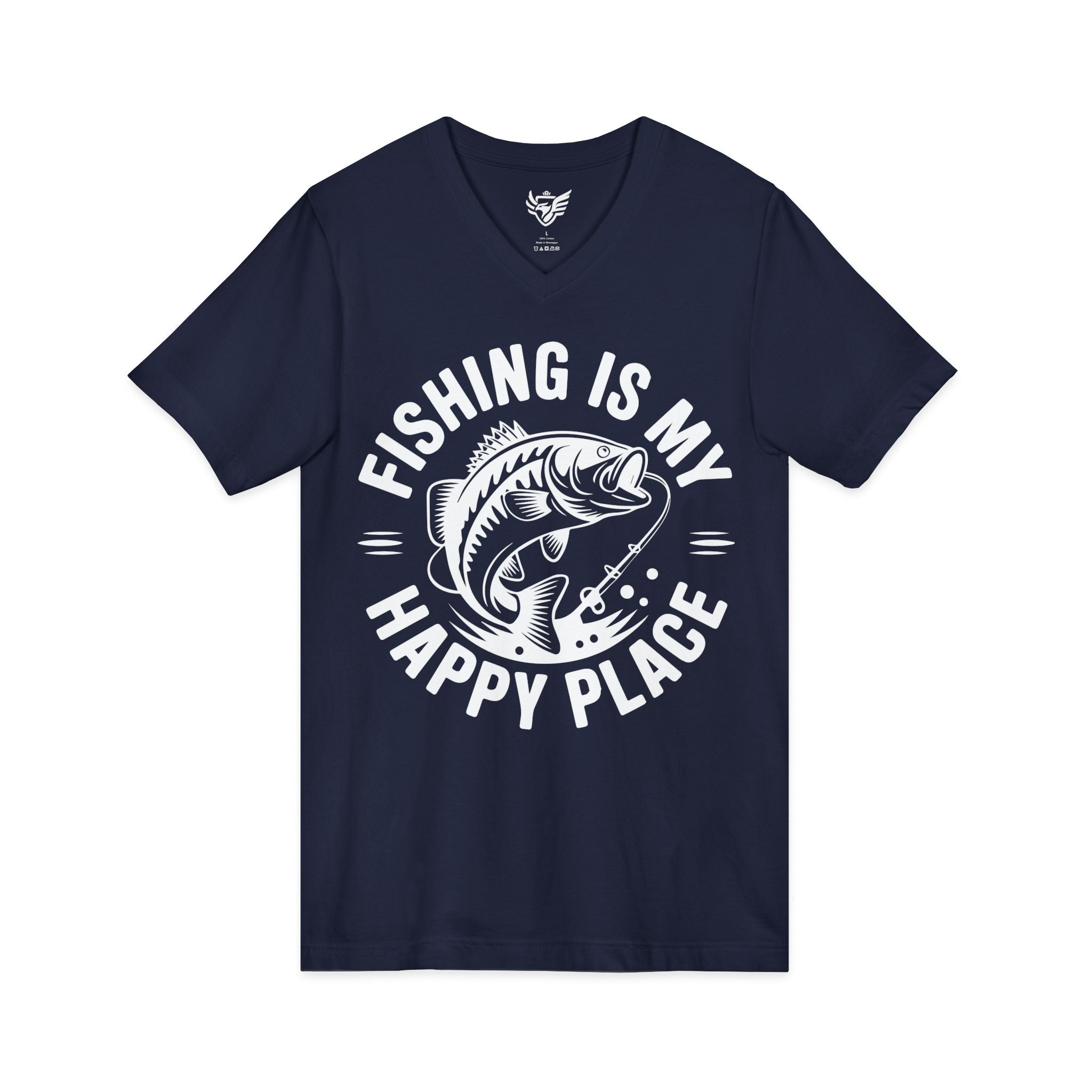 Fishing Is My Happy Place Jersey Short Sleeve V-Neck Tee
