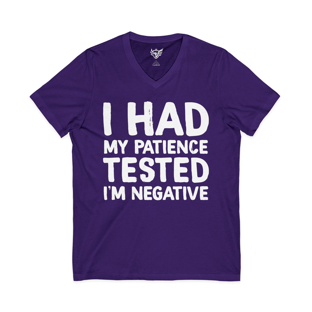 Negative For Patience Jersey Short Sleeve V-Neck Tee