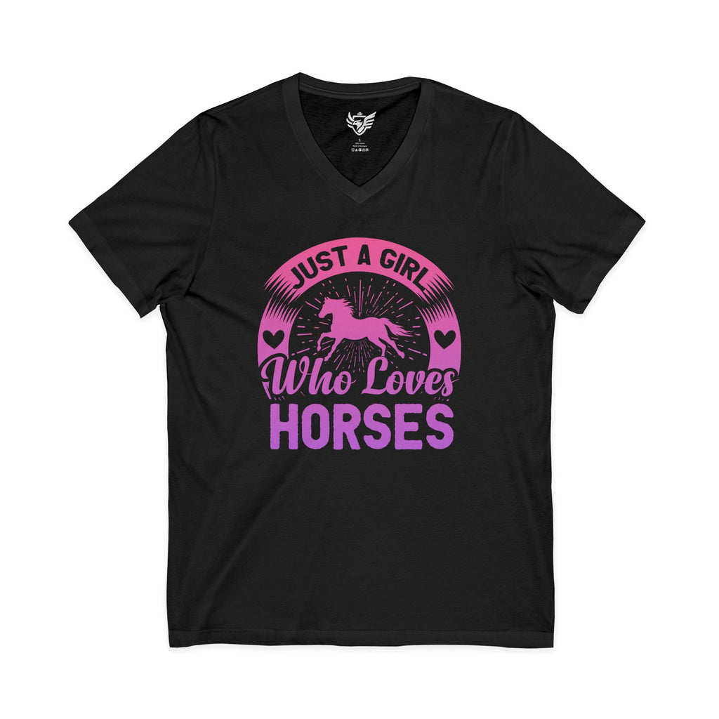 Just a Girl Who Loves Horses Jersey Short Sleeve V-Neck Tee