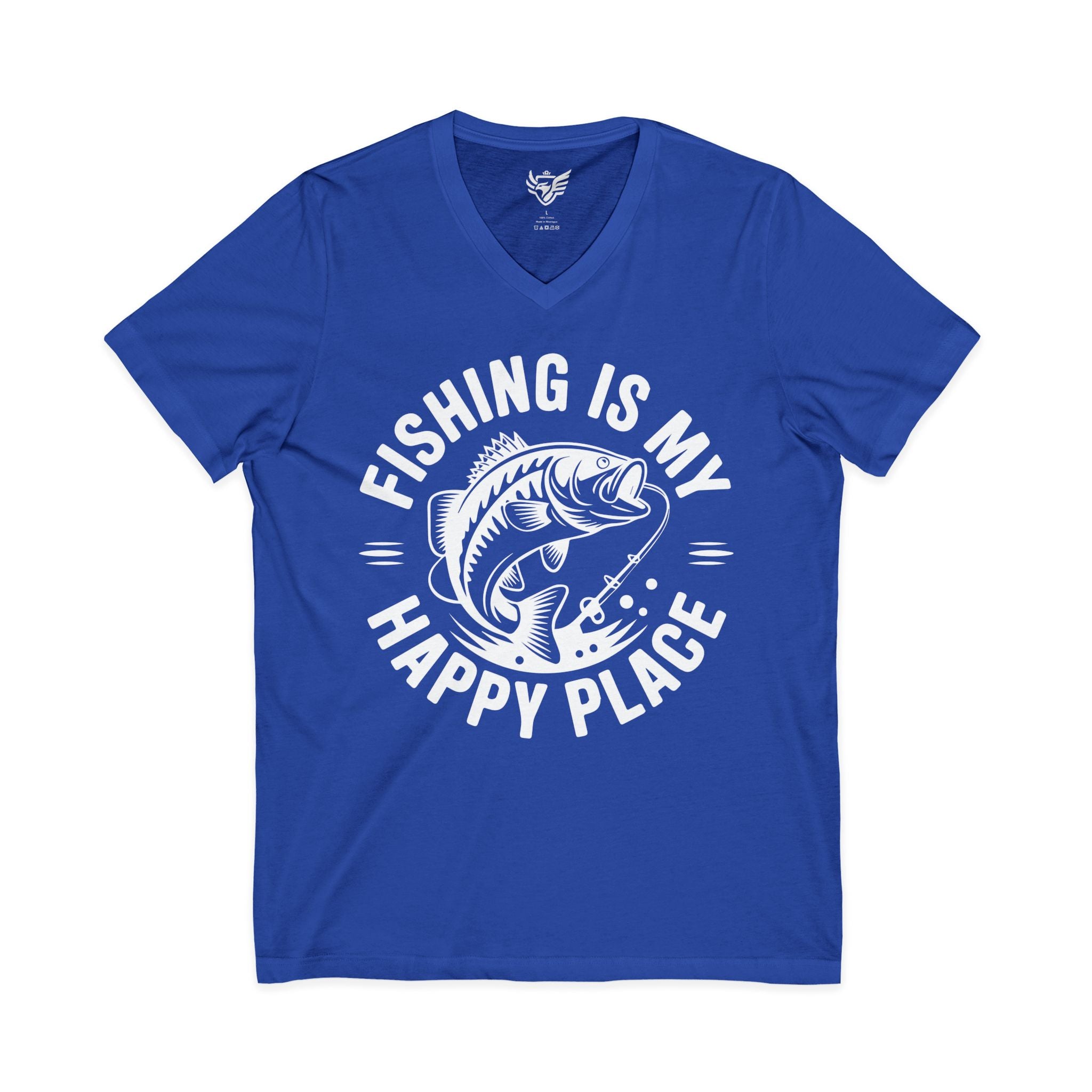 Fishing Is My Happy Place Jersey Short Sleeve V-Neck Tee