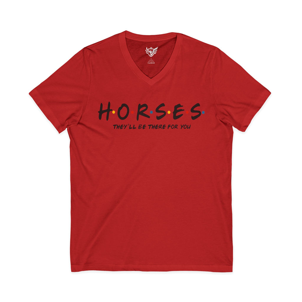 Horses, Friends Theme Jersey Short Sleeve V-Neck Tee