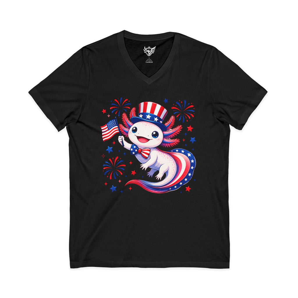 Patriotic Axolotl Jersey Short Sleeve V-Neck Tee