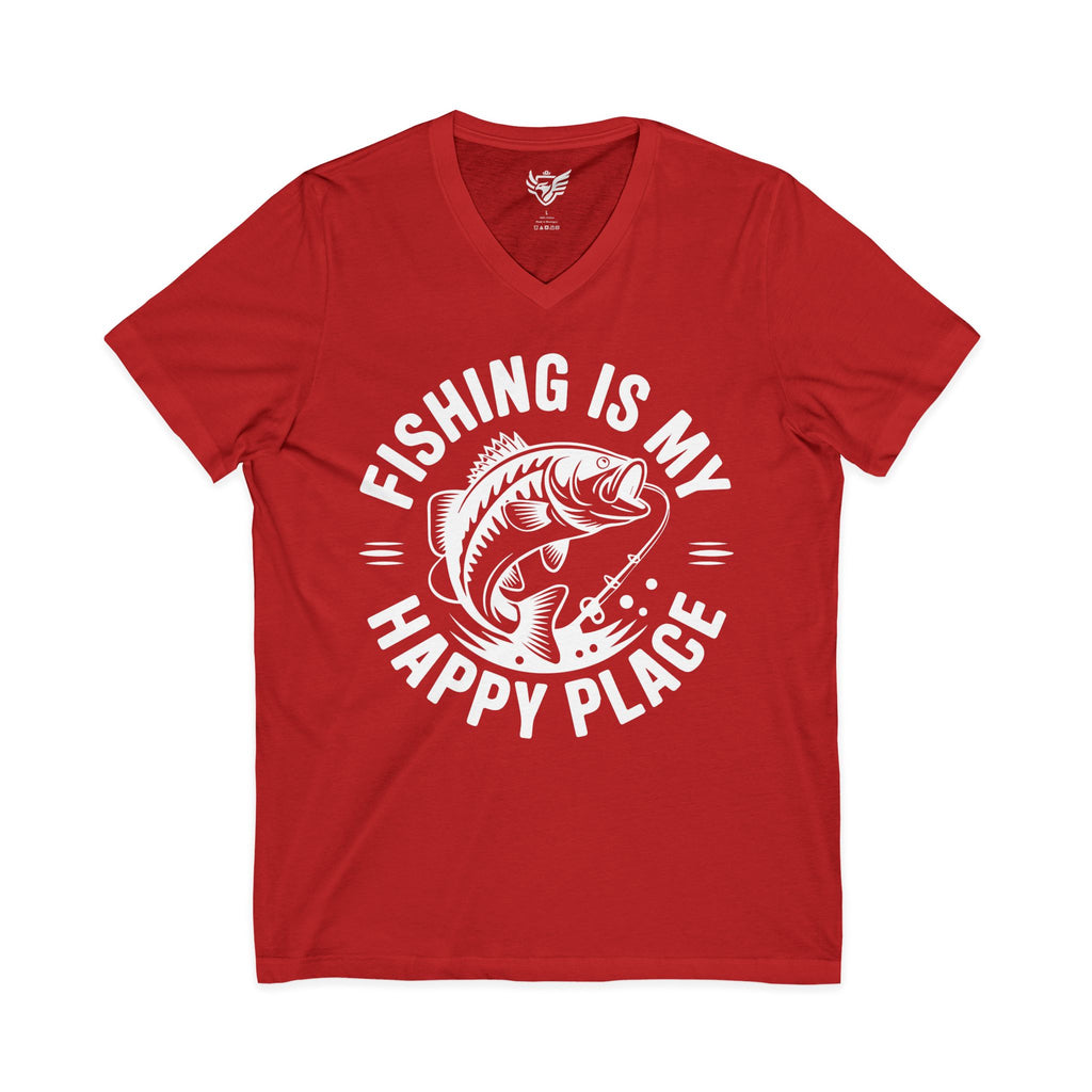 Fishing Is My Happy Place Jersey Short Sleeve V-Neck Tee