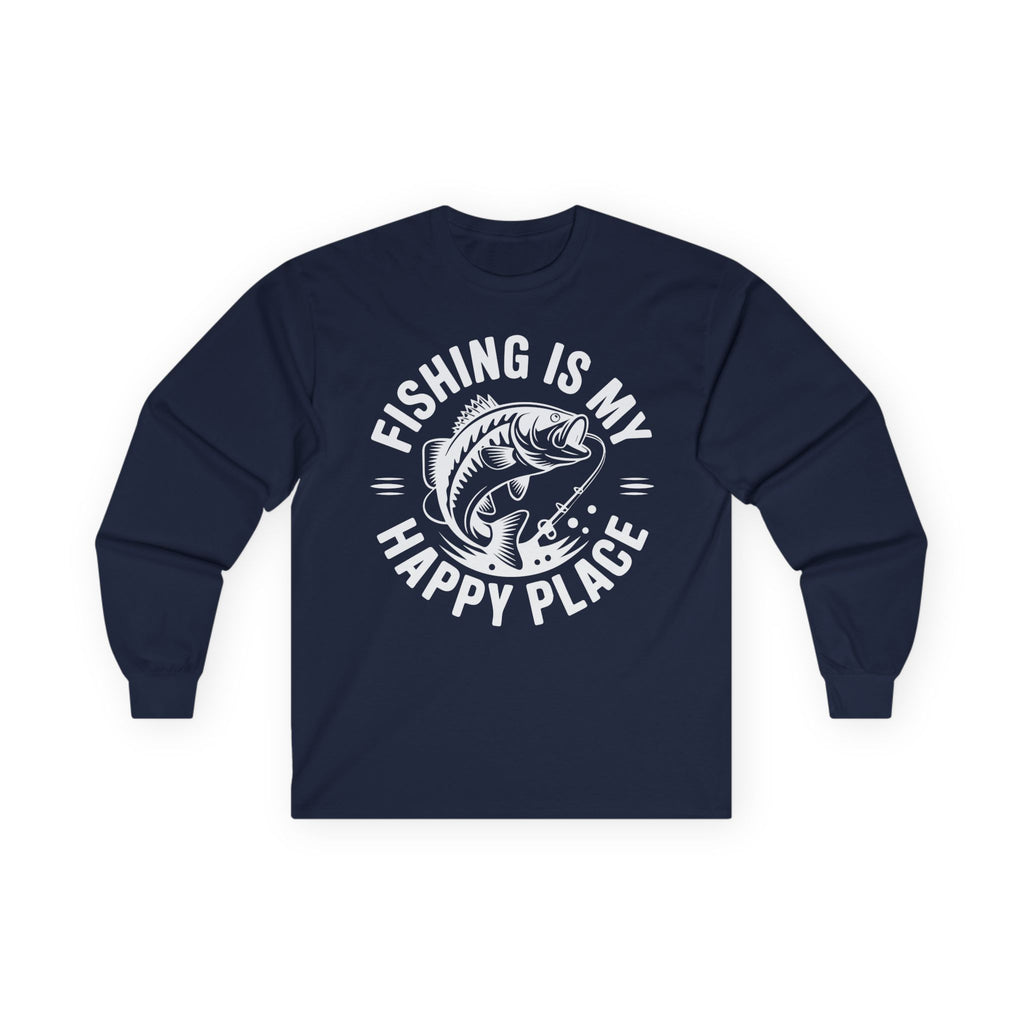 Fishing Is My Happy Place Cotton Long Sleeve Tee