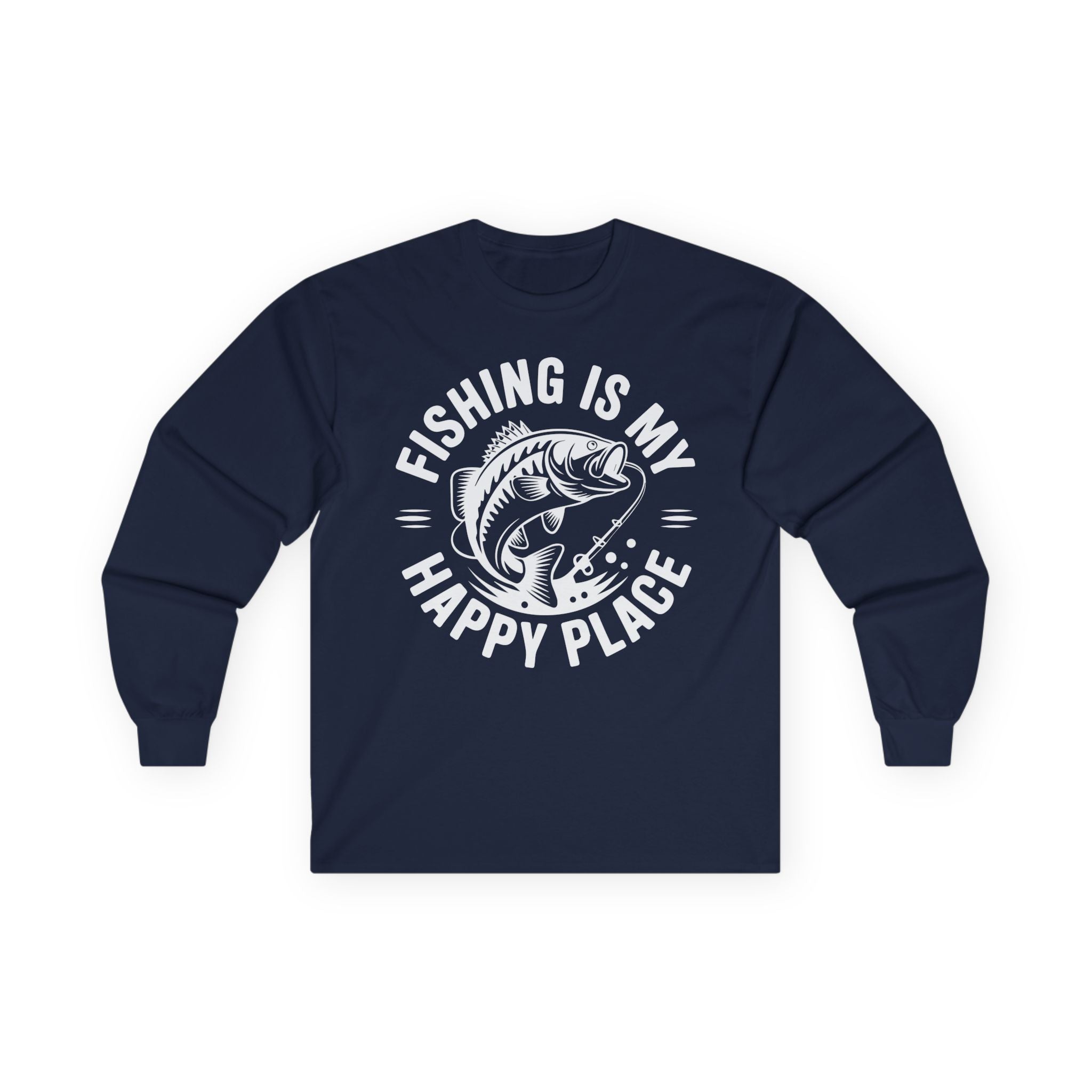 Fishing Is My Happy Place Cotton Long Sleeve Tee