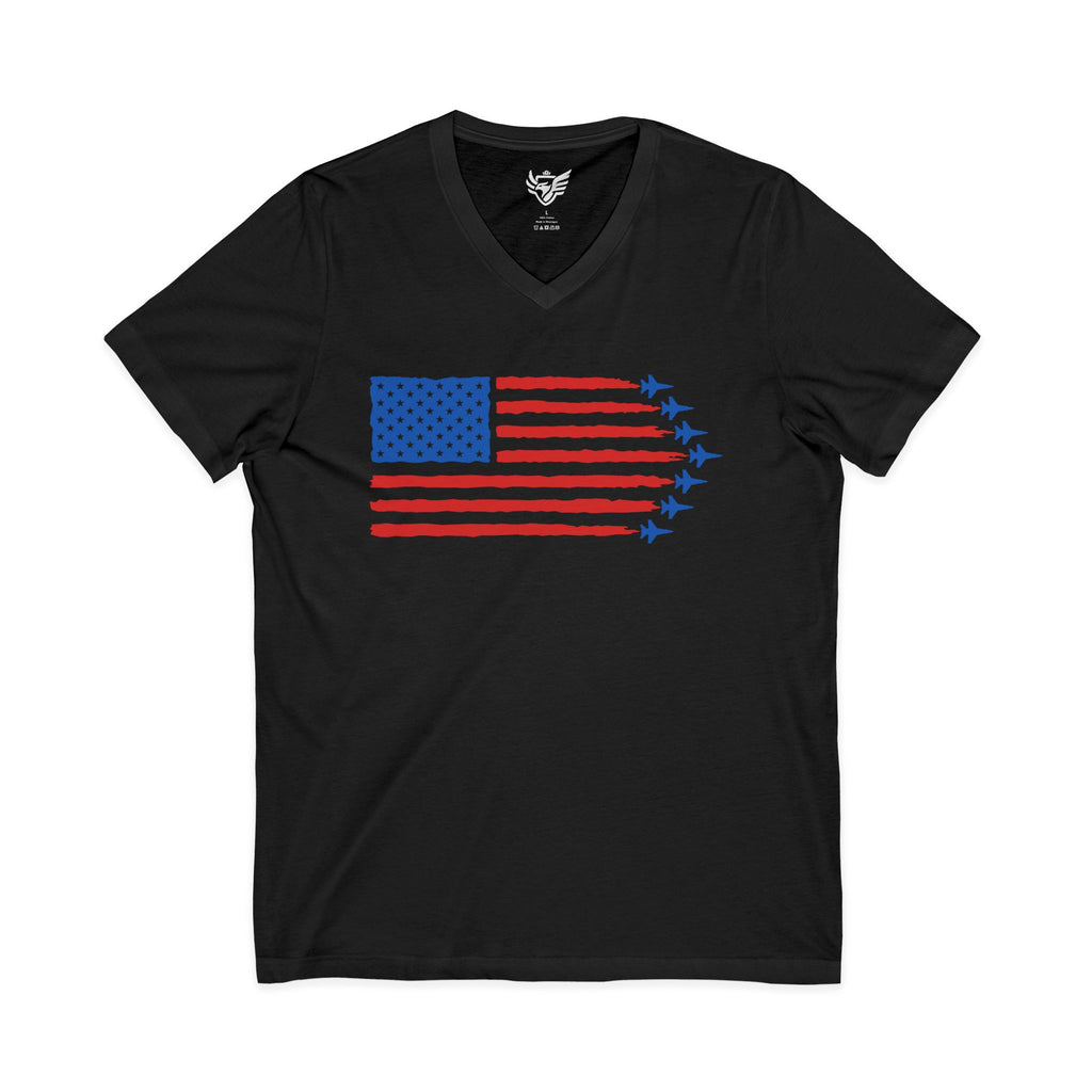 USA Jet Flag Jersey Short Sleeve V-Neck Tee