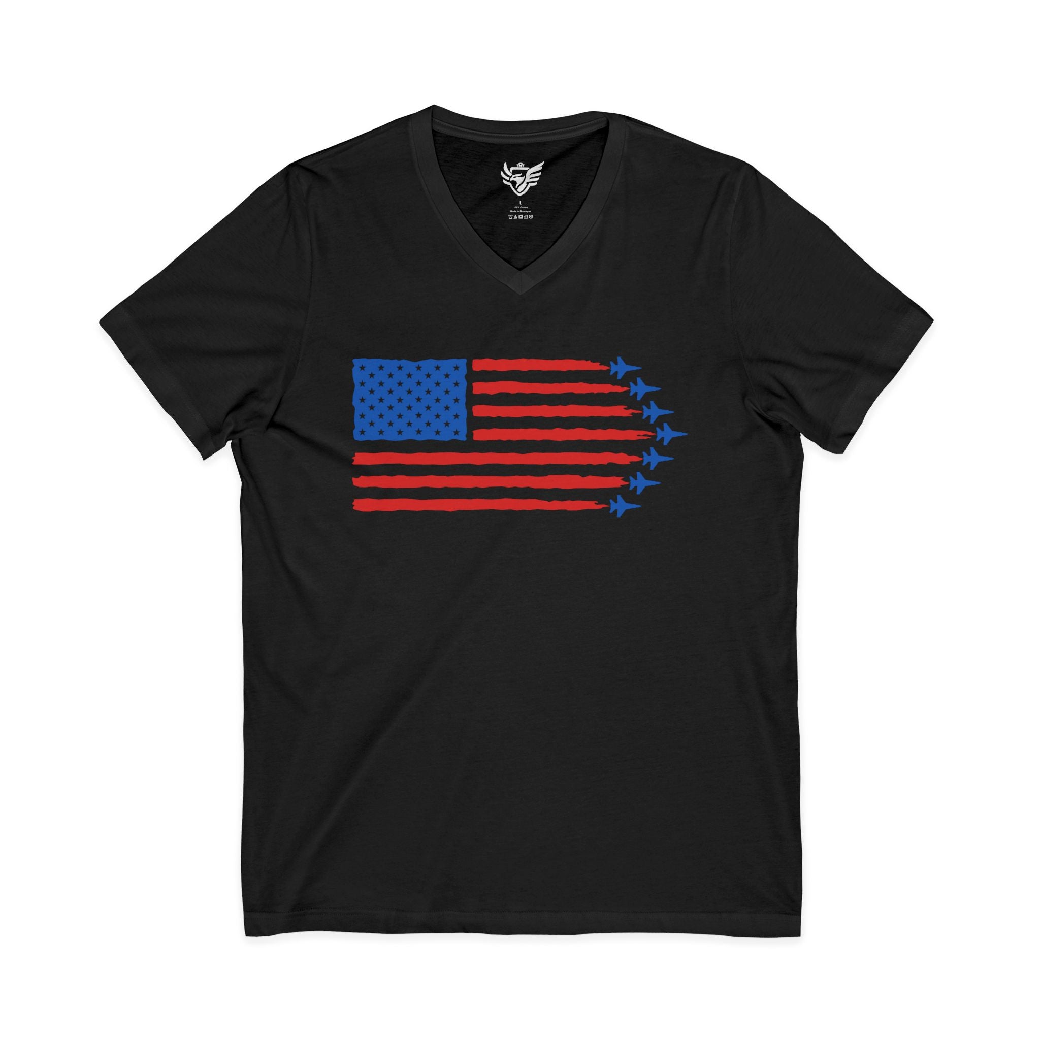 USA Jet Flag Jersey Short Sleeve V-Neck Tee