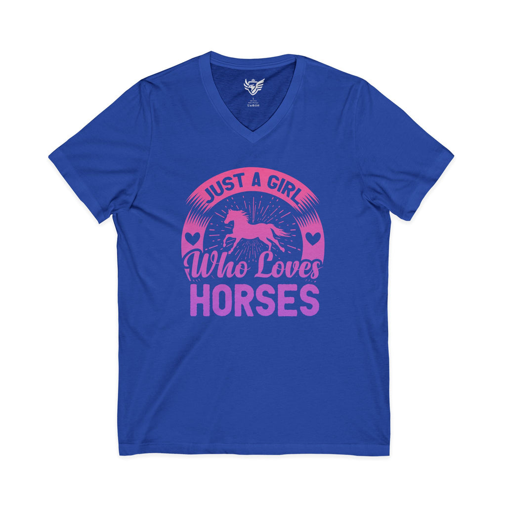 Just a Girl Who Loves Horses Jersey Short Sleeve V-Neck Tee