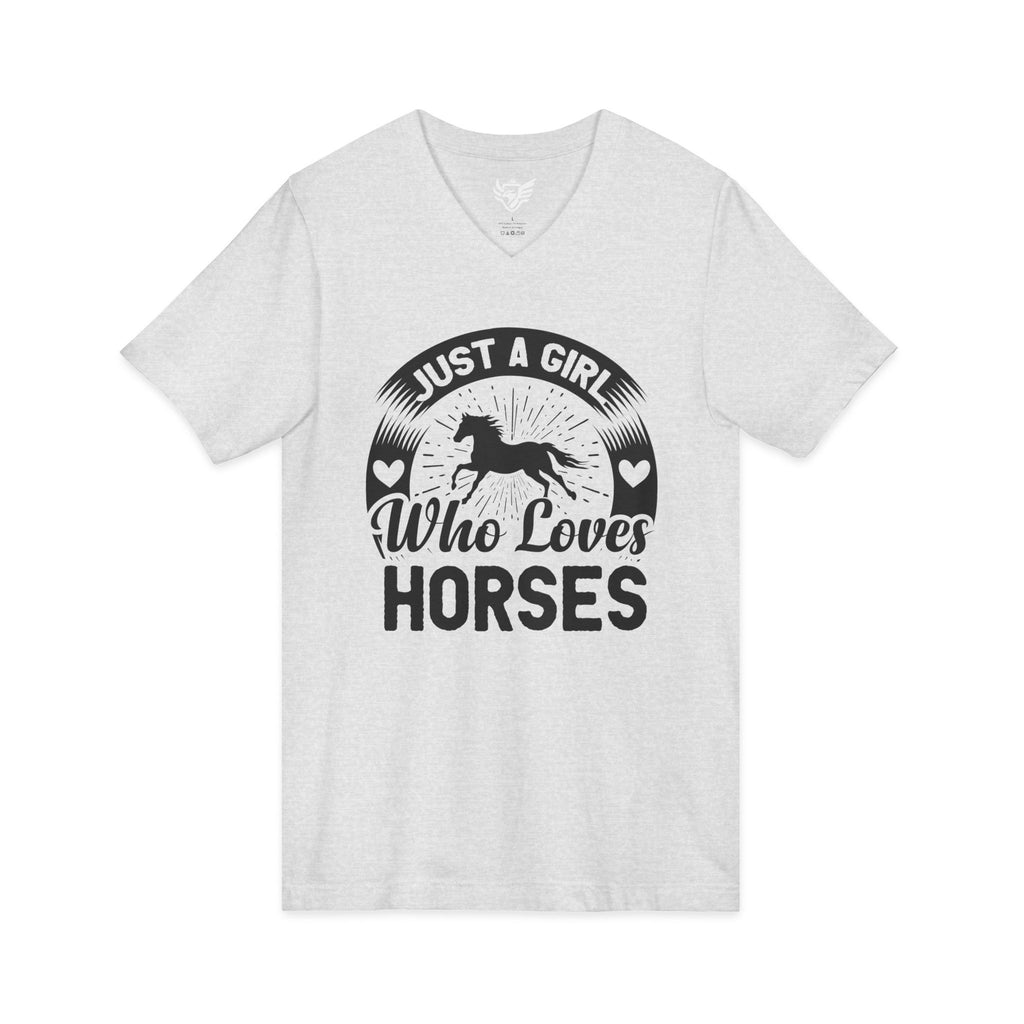 Just a Girl Who Loves Horses Jersey Short Sleeve V-Neck Tee