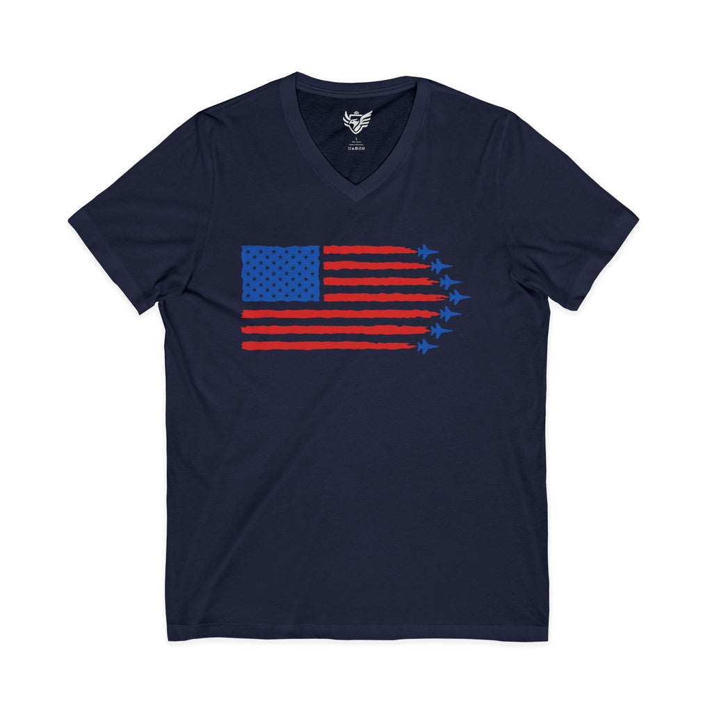 USA Jet Flag Jersey Short Sleeve V-Neck Tee