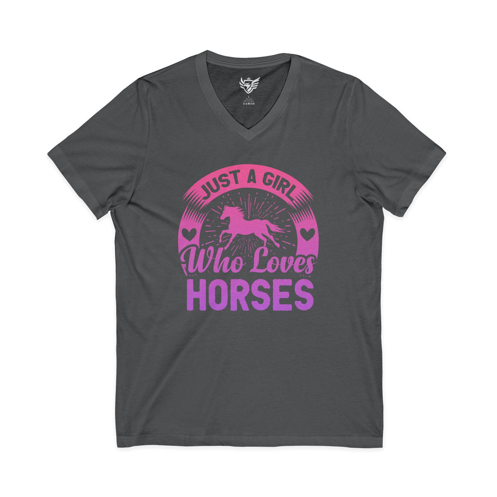 Just a Girl Who Loves Horses Jersey Short Sleeve V-Neck Tee