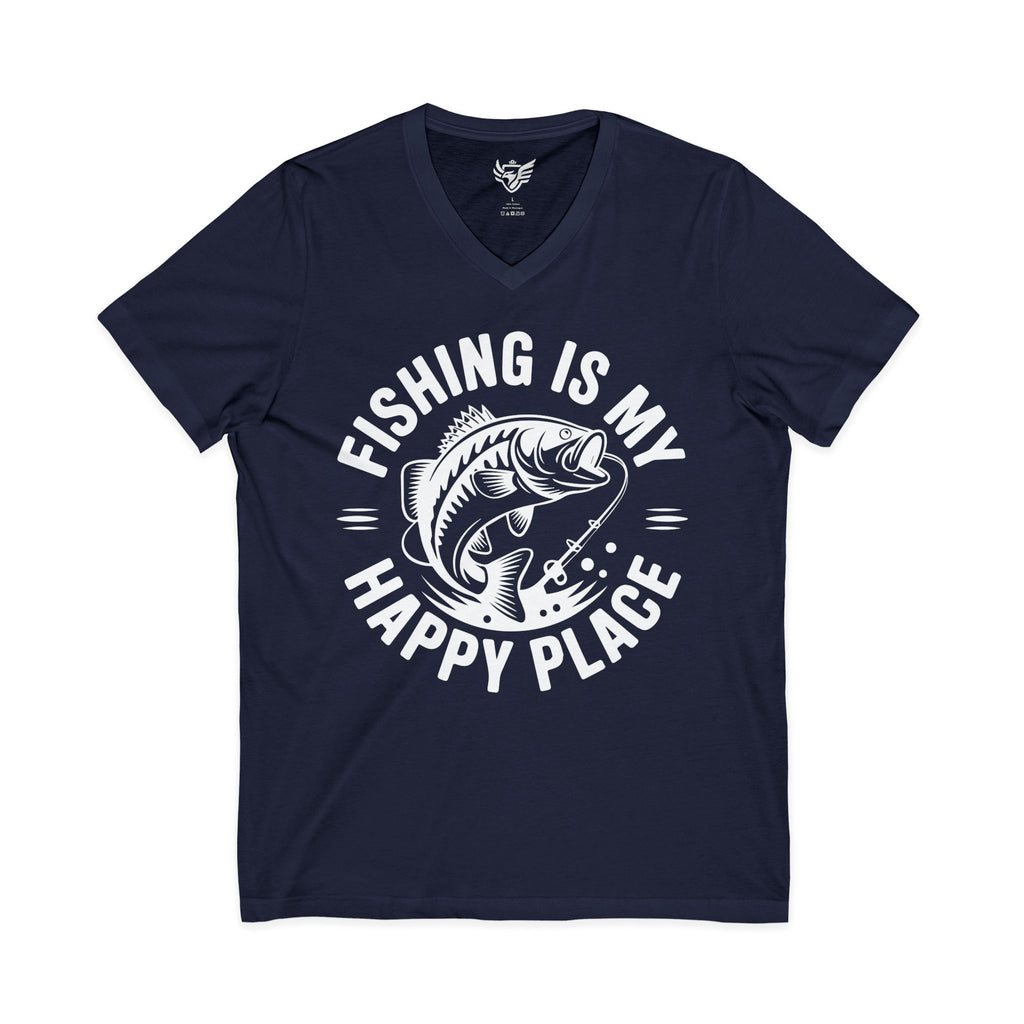 Fishing Is My Happy Place Jersey Short Sleeve V-Neck Tee