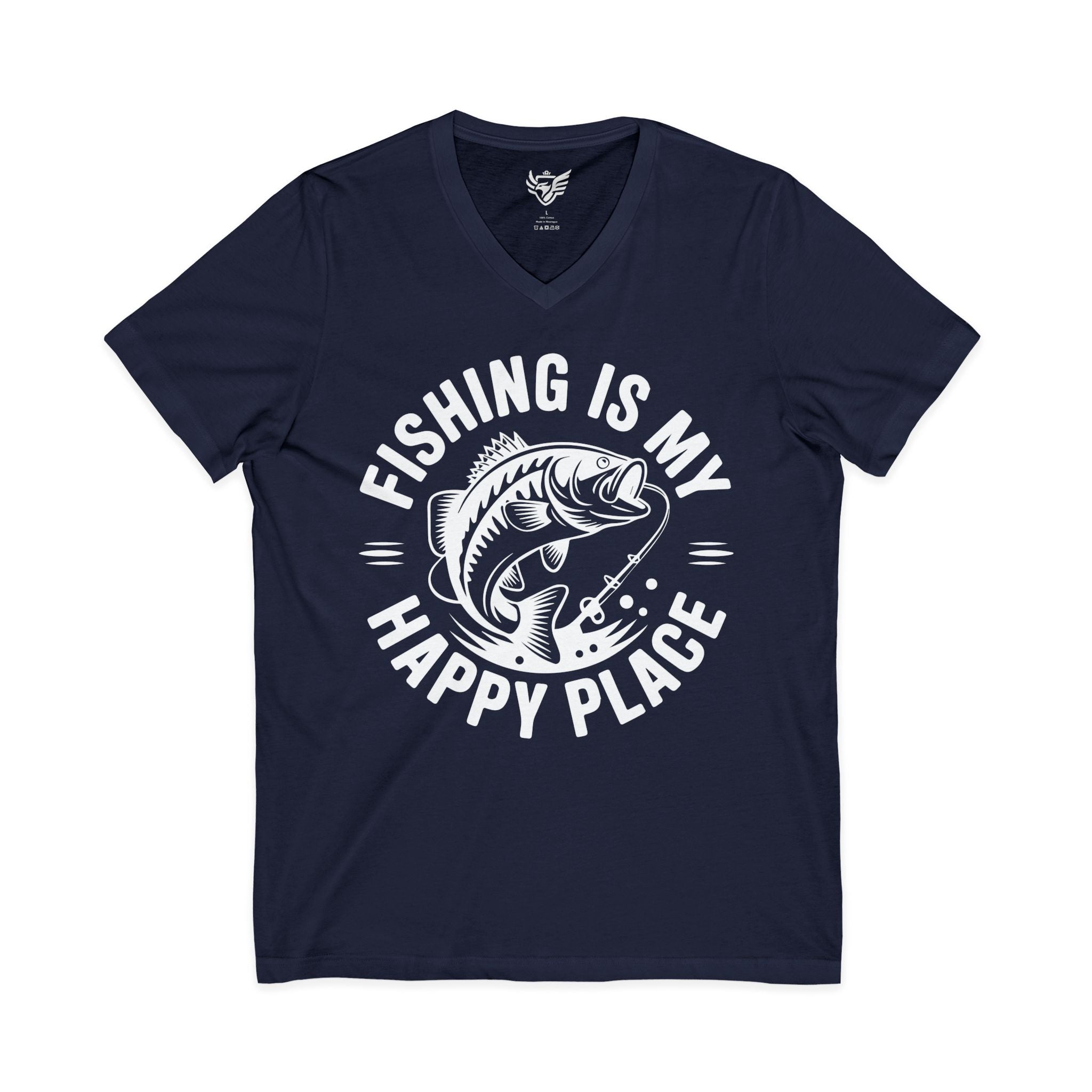Fishing Is My Happy Place Jersey Short Sleeve V-Neck Tee