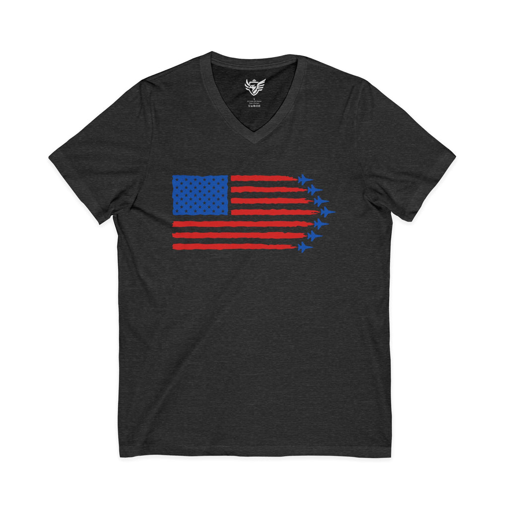 USA Jet Flag Jersey Short Sleeve V-Neck Tee