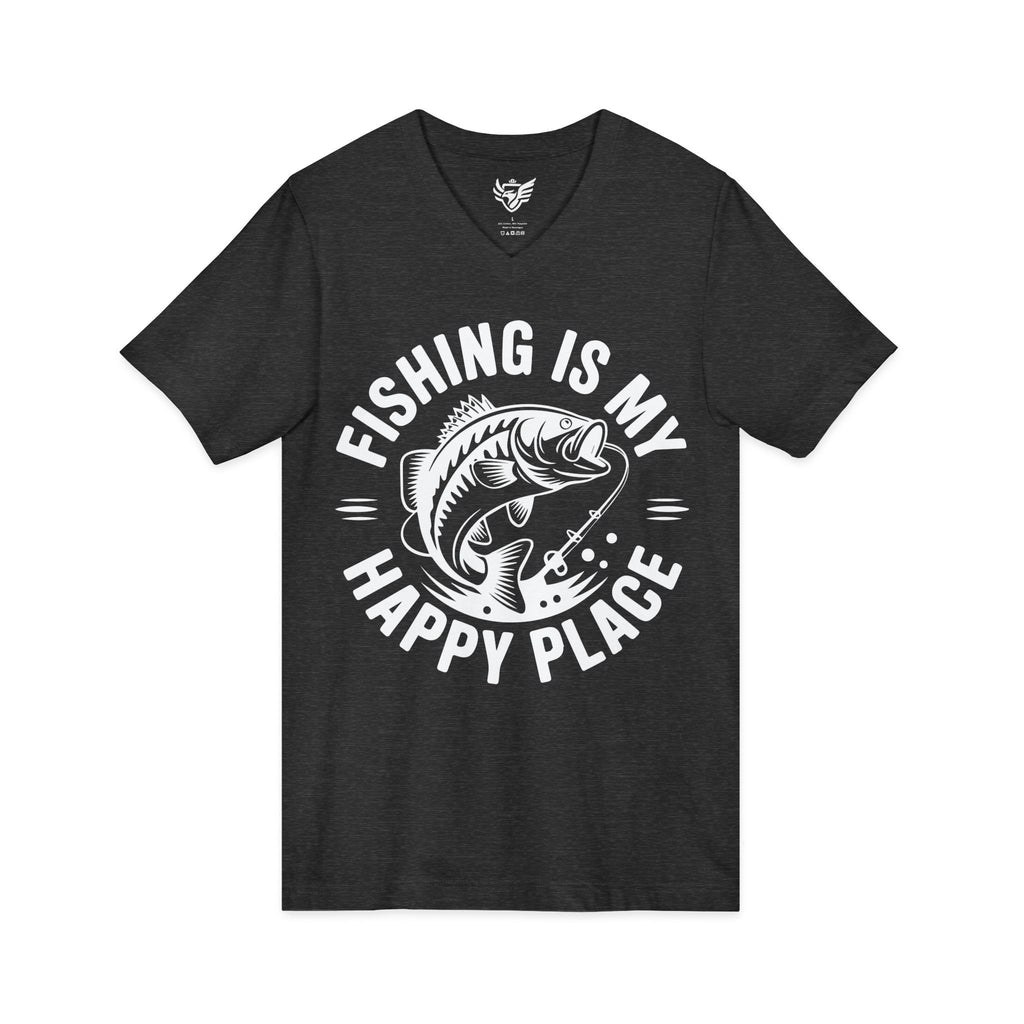 Fishing Is My Happy Place Jersey Short Sleeve V-Neck Tee