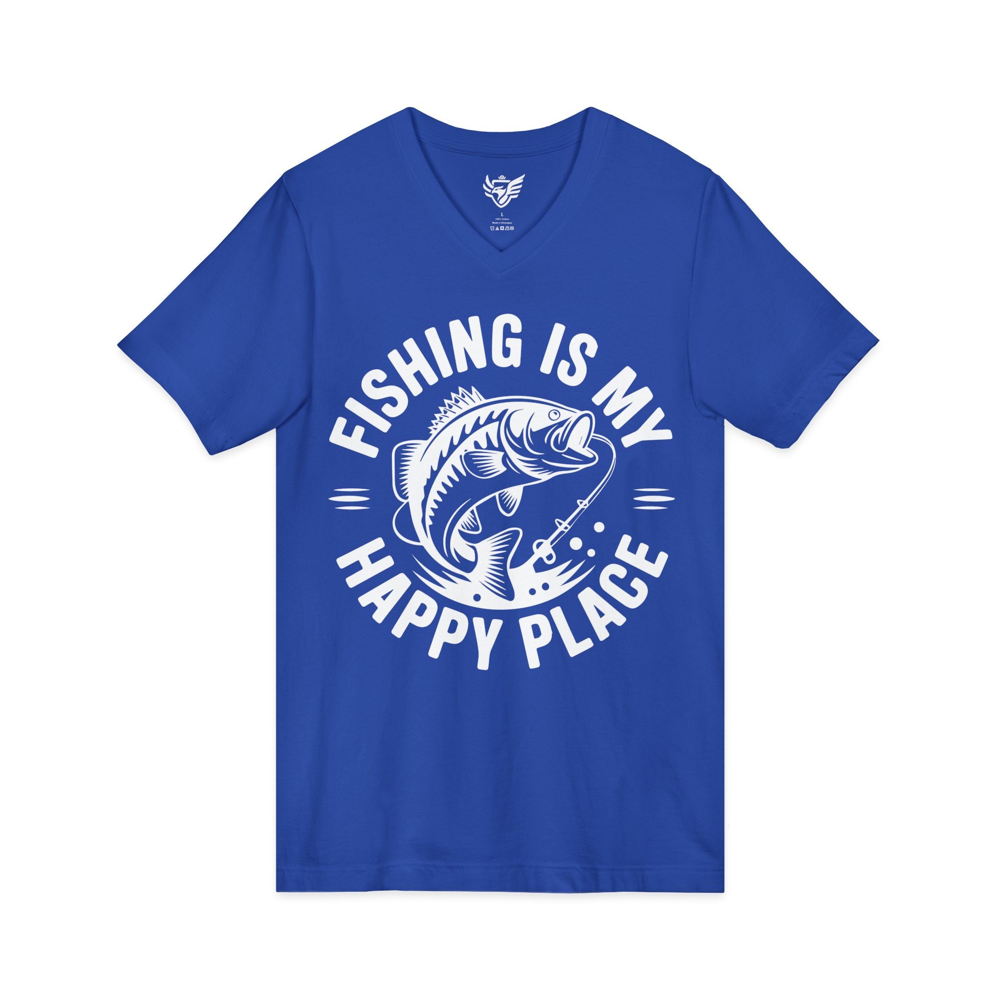 Fishing Is My Happy Place Jersey Short Sleeve V-Neck Tee