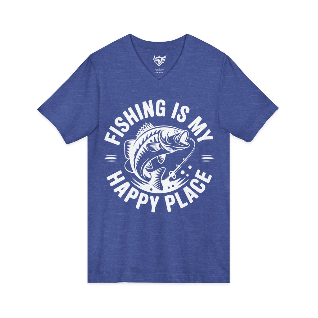 Fishing Is My Happy Place Jersey Short Sleeve V-Neck Tee