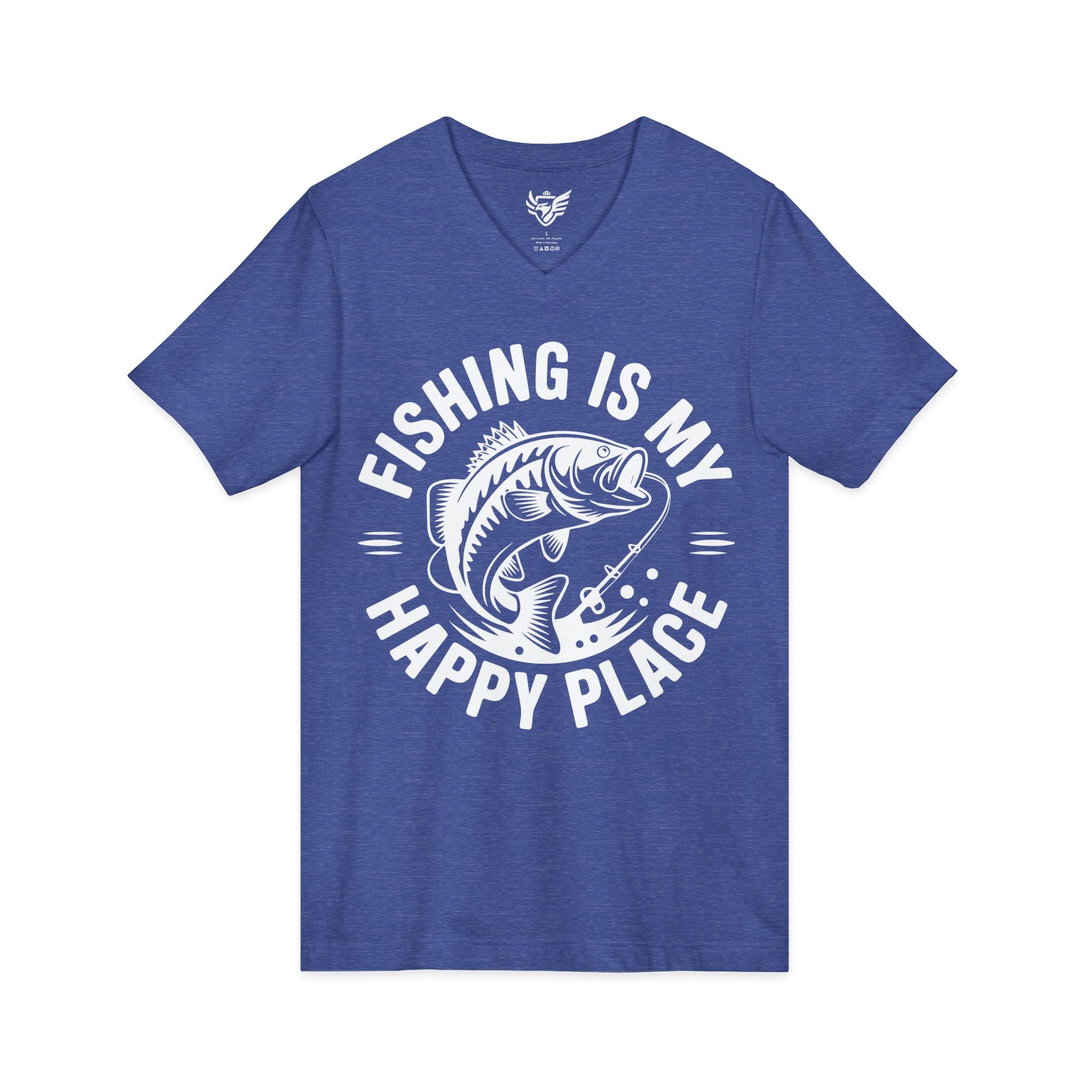 Fishing Is My Happy Place Jersey Short Sleeve V-Neck Tee