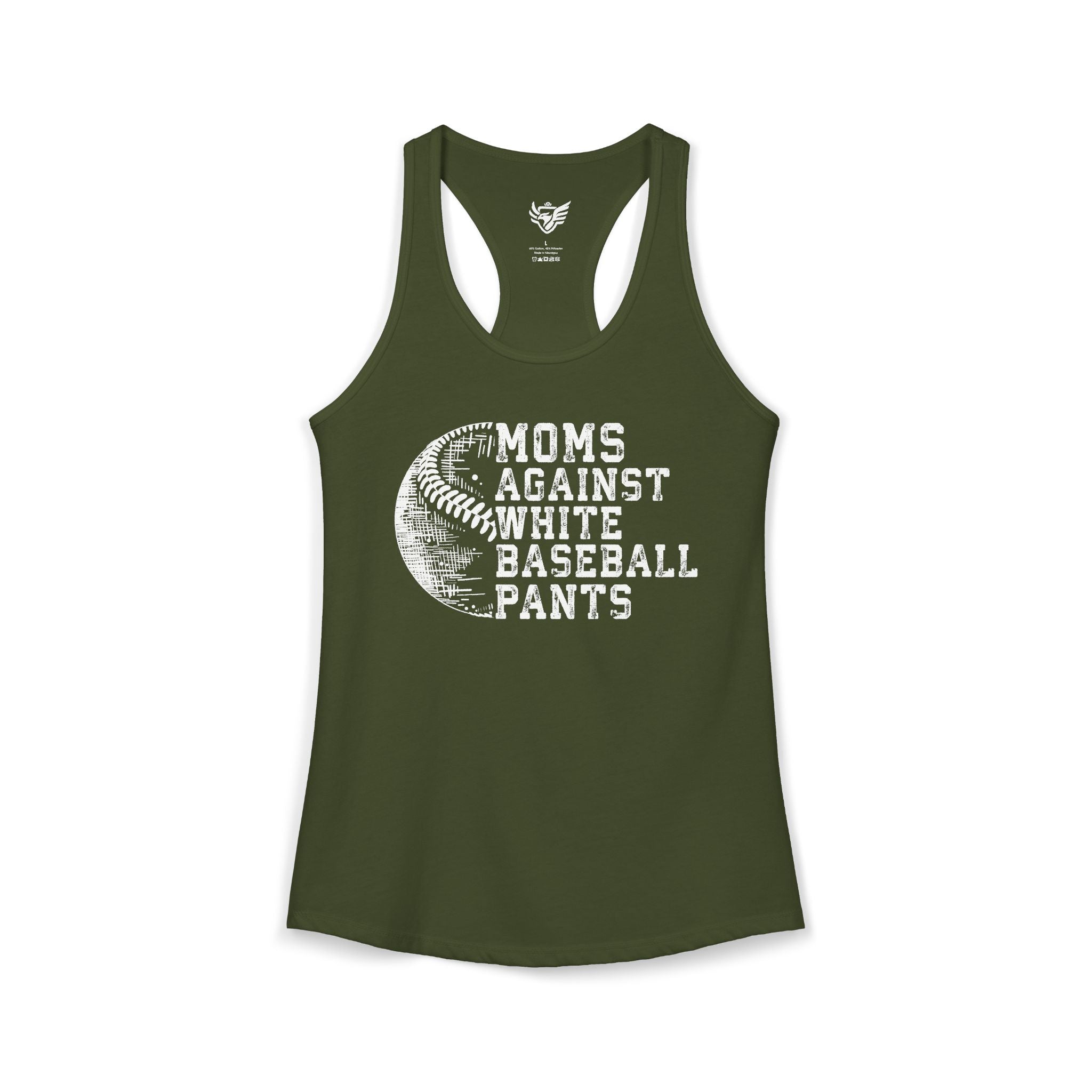 Mom's Against White Baseball Pants Ideal Racerback Tank
