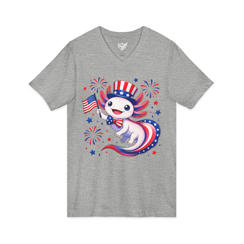 Patriotic Axolotl Jersey Short Sleeve V-Neck Tee