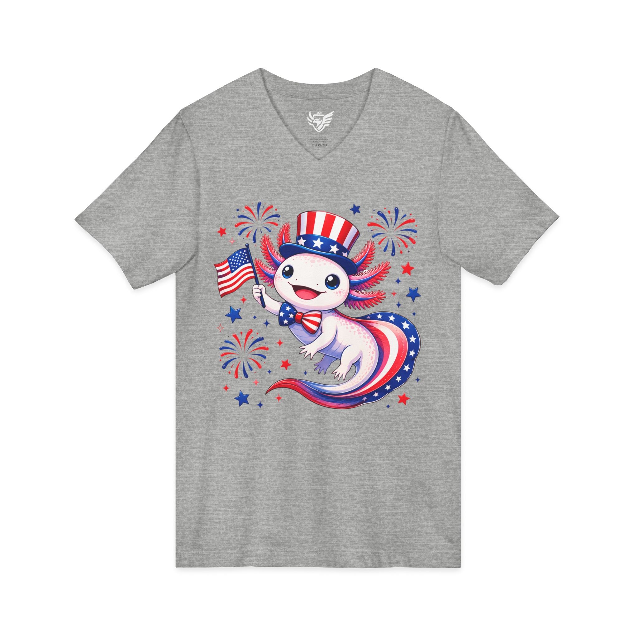 Patriotic Axolotl Jersey Short Sleeve V-Neck Tee