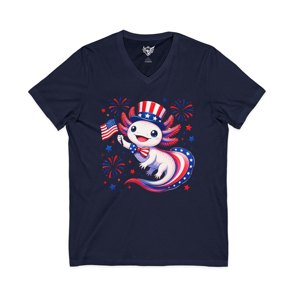 Patriotic Axolotl Jersey Short Sleeve V-Neck Tee