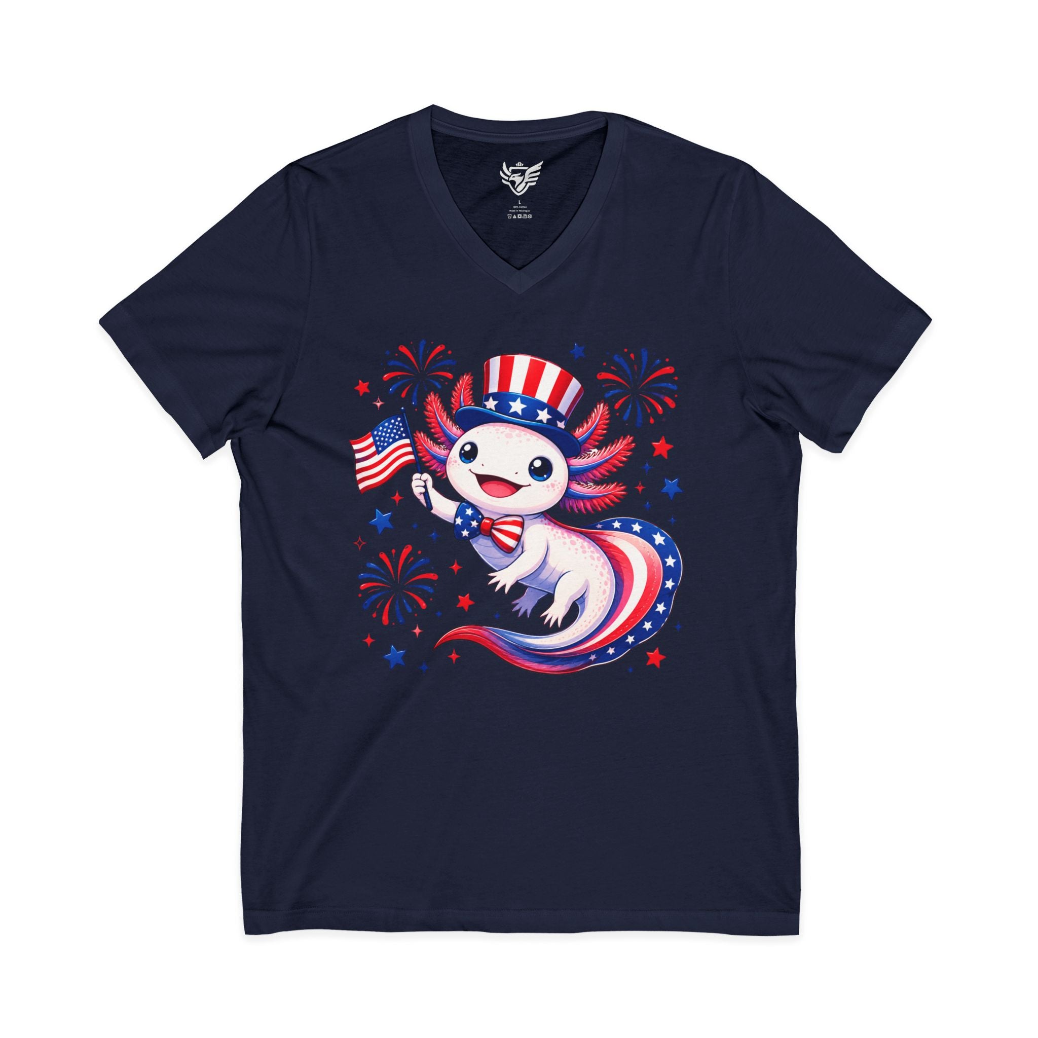 Patriotic Axolotl Jersey Short Sleeve V-Neck Tee