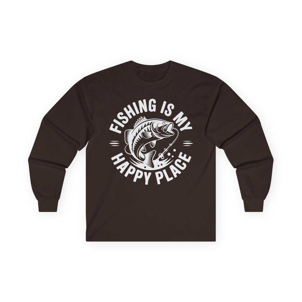 Fishing Is My Happy Place Cotton Long Sleeve Tee