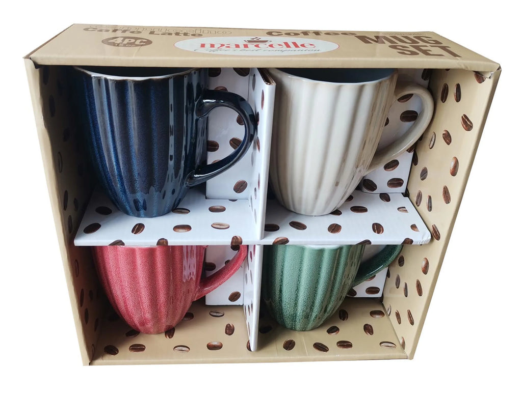 MARCELLE 4x16oz Reactive Glaze Mug Set individually box in ship box
