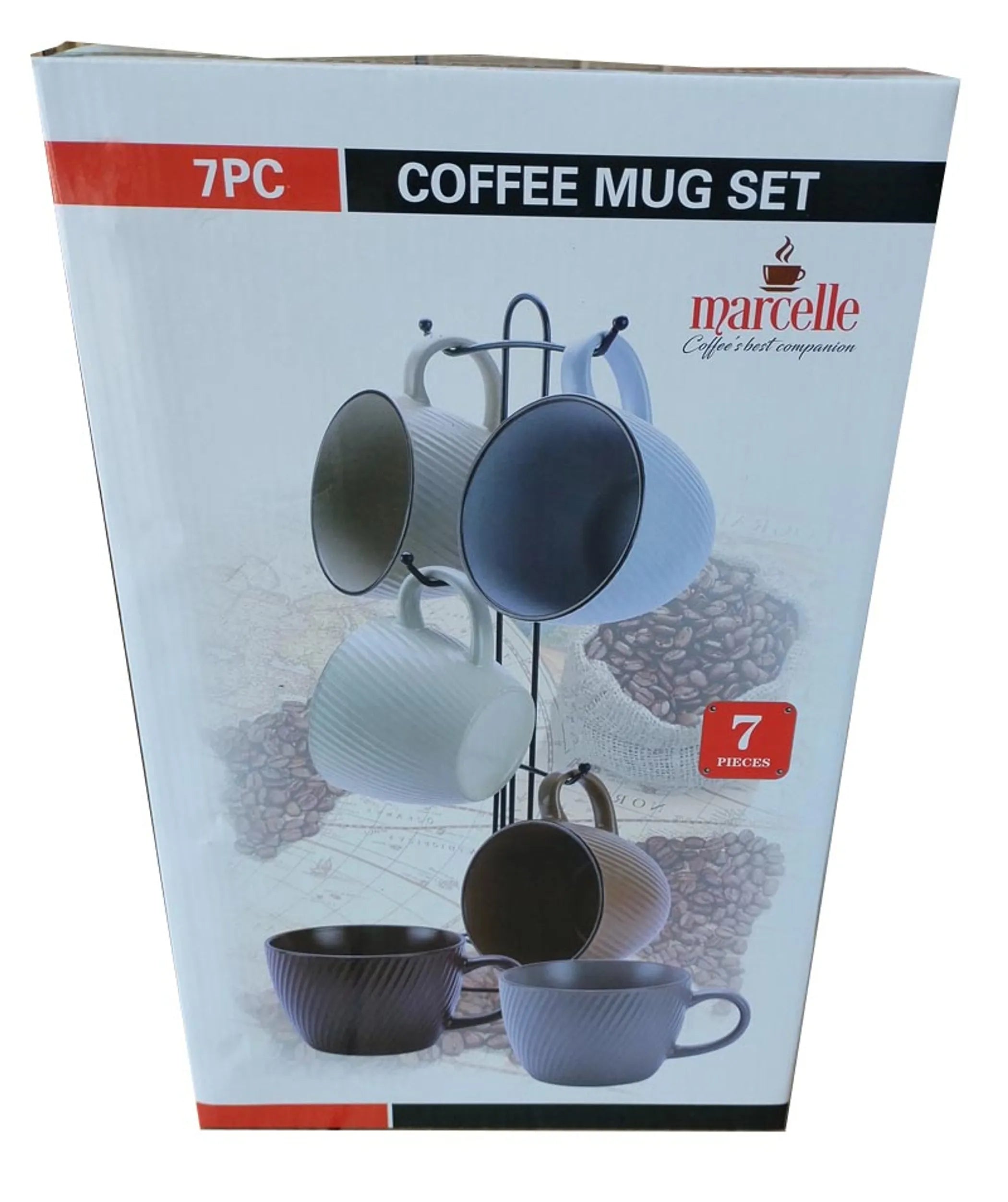 MARCELLE 6PC 16OZ MUG SET W/BLACK STAND