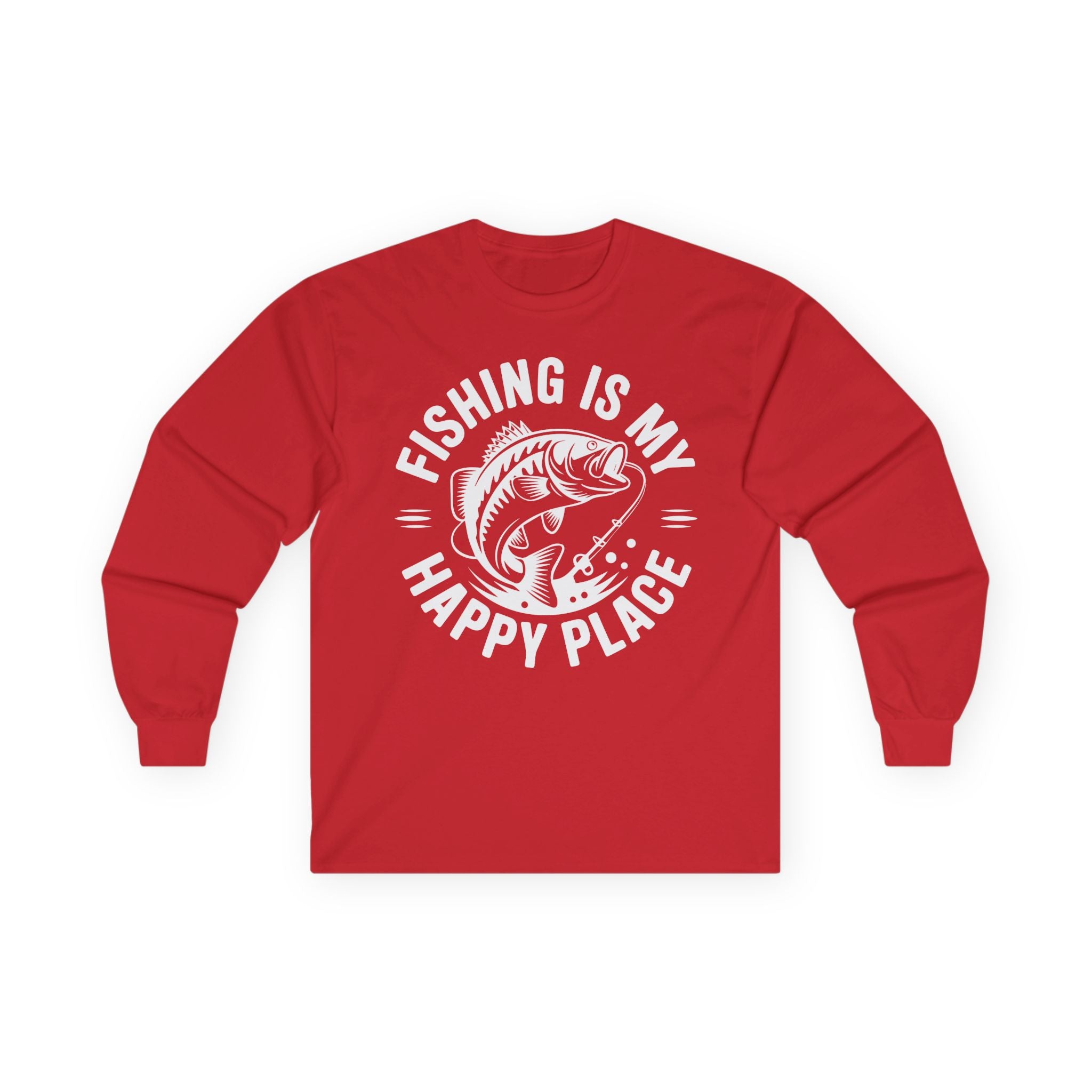 Fishing Is My Happy Place Cotton Long Sleeve Tee