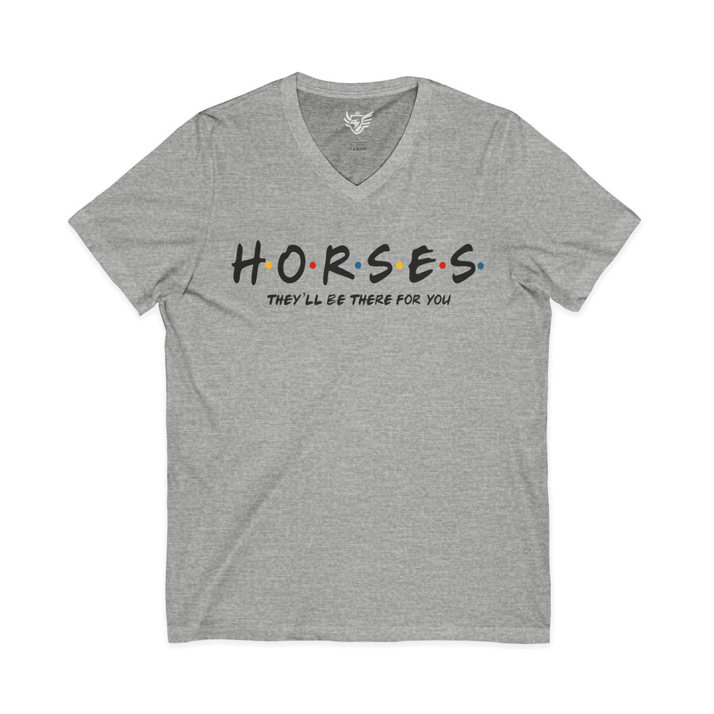 Horses, Friends Theme Jersey Short Sleeve V-Neck Tee