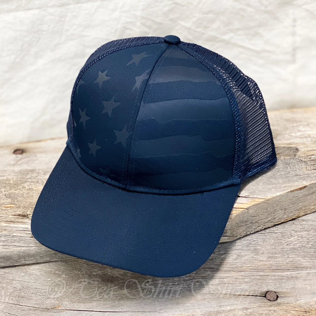Navy Debossed Stars and Stripes Mesh-Back Cap