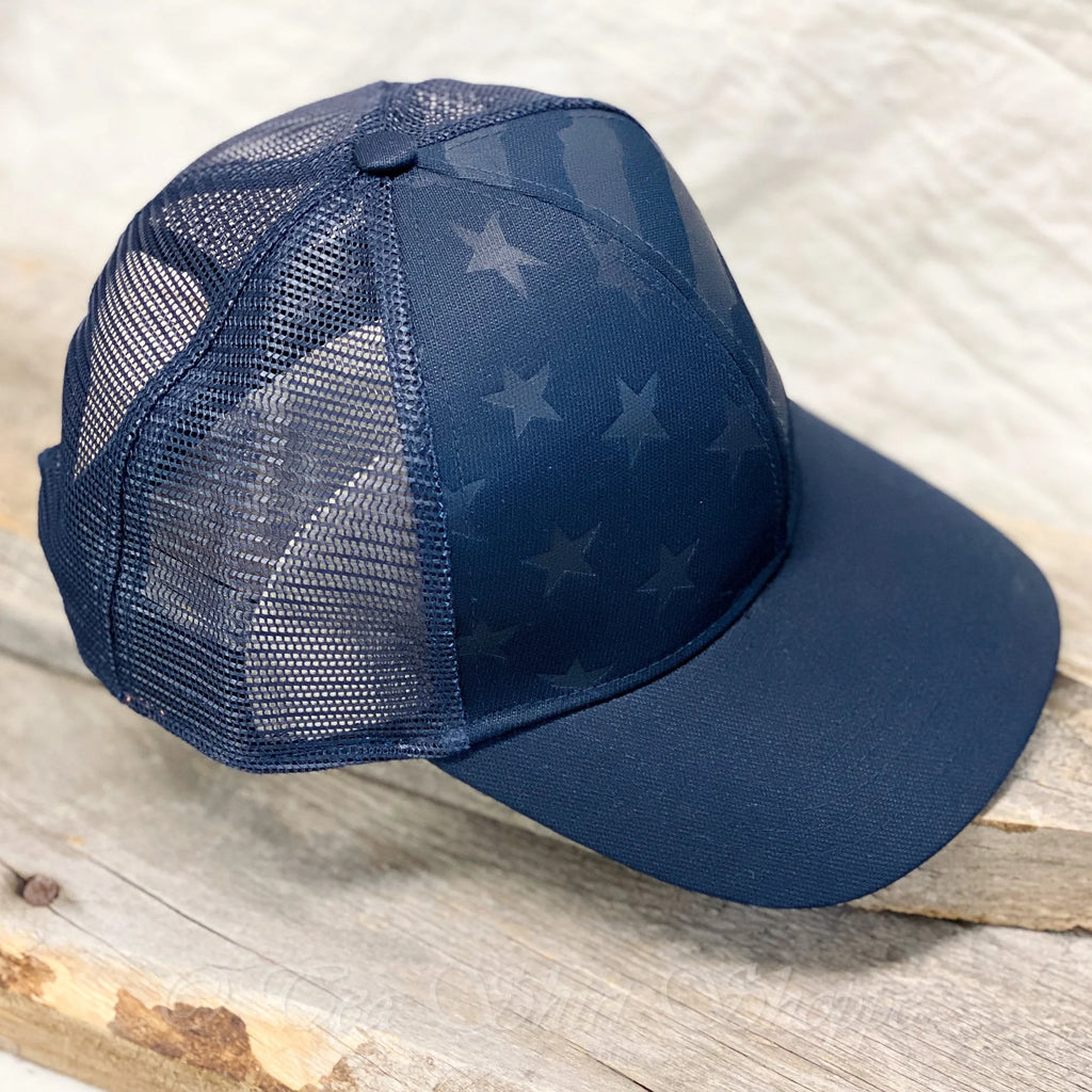 Navy Debossed Stars and Stripes Mesh-Back Cap