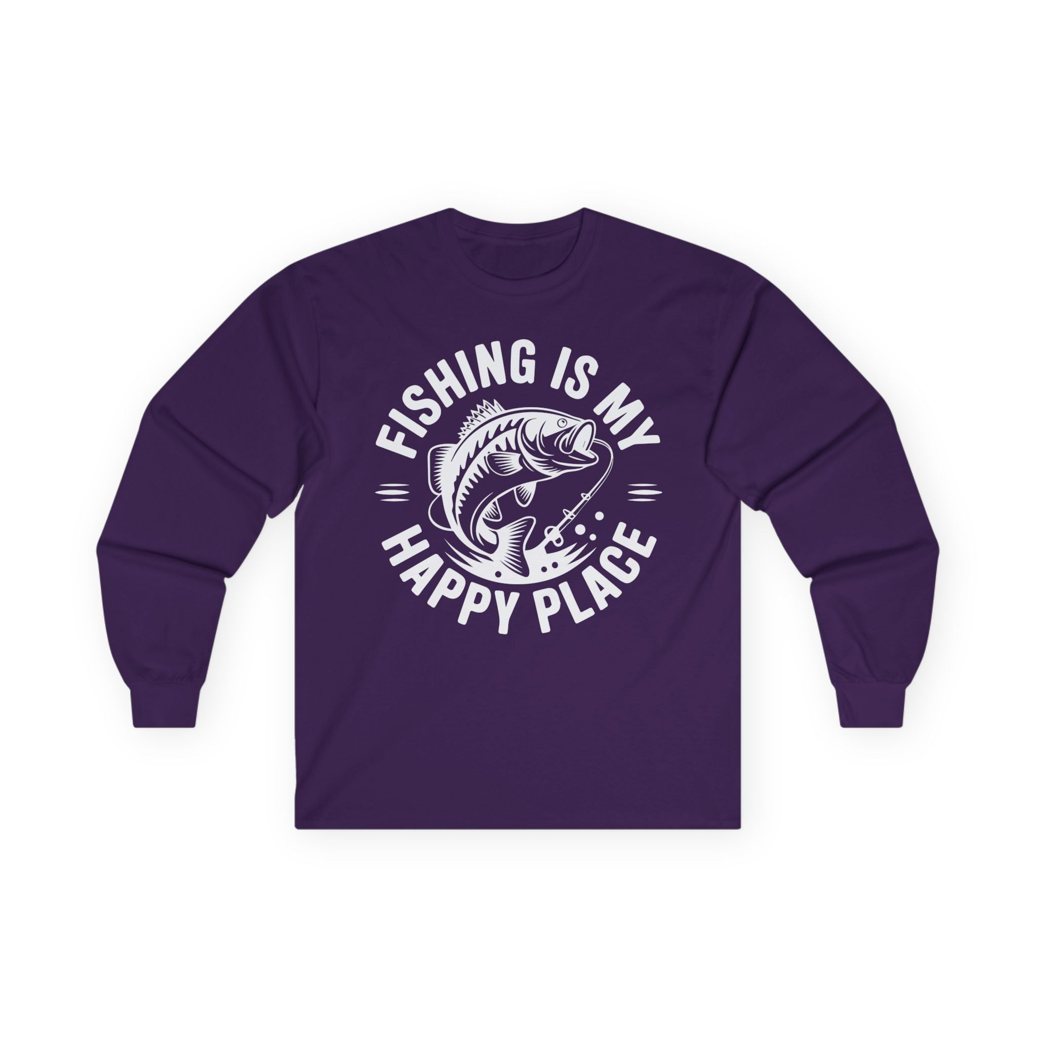 Fishing Is My Happy Place Cotton Long Sleeve Tee