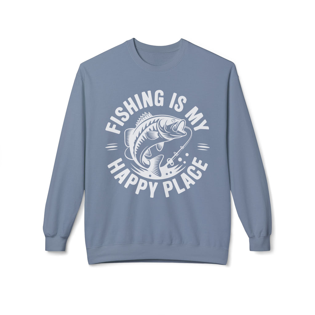 Fishing Is My Happy Place Midweight Softstyle Fleece Crewneck Sweatshirt